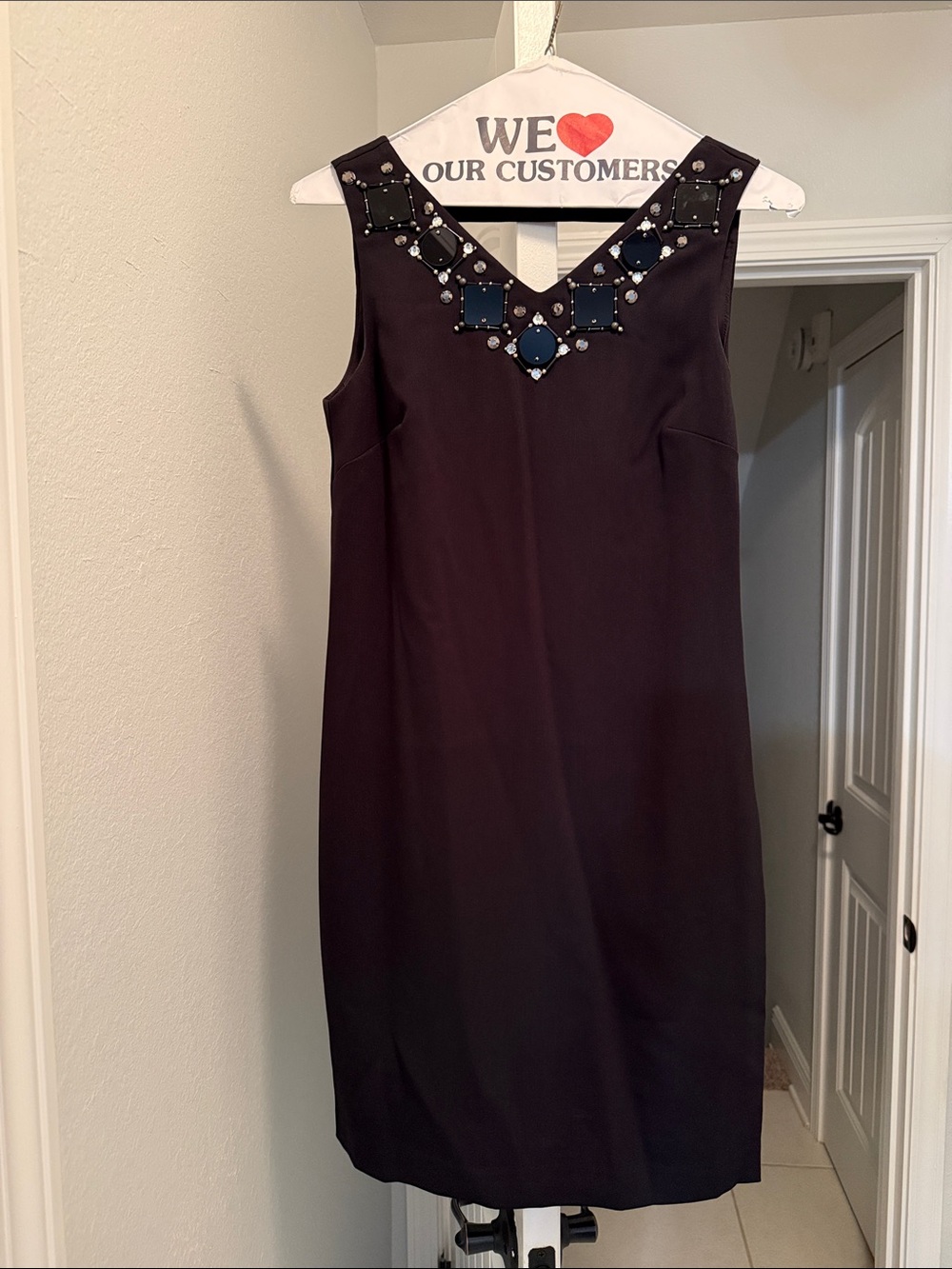 NWT. Ann Taylor Black Jewel-Embellished Mini Dress